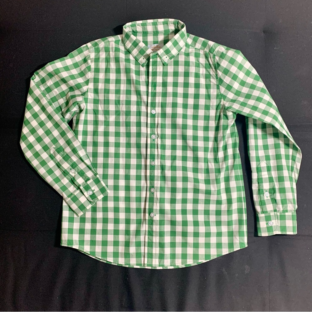 Boy’s 8-10 Green and White Checkered Button-Up Shirt